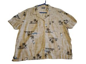 Mens Sz  Lg Hawaiian Button Front Top Tropical Palm Trees Lightweight Erika & Co